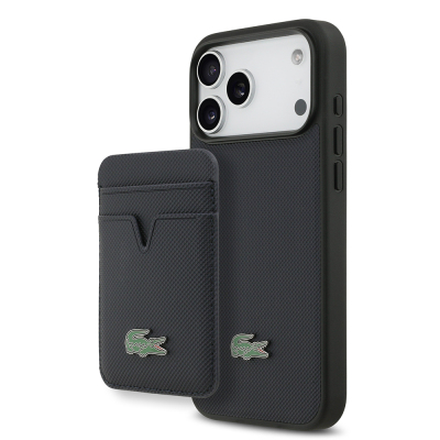 Apple iPhone 17 Pro Max Case Lacoste Original Licensed M-Safe Charging Feature PU Pique Pattern Metal Logo Card Holder Cover - 4