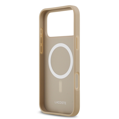 Apple iPhone 17 Pro Max Case Lacoste Original Licensed M-Safe Charging Feature PU Pique Pattern Metal Logo Card Holder Cover - 37