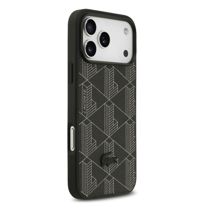 Apple iPhone 17 Pro Max Case Lacoste Original Licensed M-Safe Charging Function PU Leather Design Card Holder Mixed Monogram Pattern Cover - 14