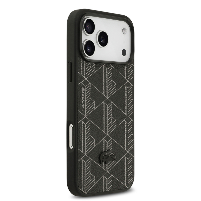 Apple iPhone 17 Pro Max Case Lacoste Original Licensed M-Safe Charging Function PU Leather Design Card Holder Mixed Monogram Pattern Cover - 14