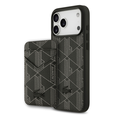 Apple iPhone 17 Pro Max Case Lacoste Original Licensed M-Safe Charging Function PU Leather Design Card Holder Mixed Monogram Pattern Cover - 3