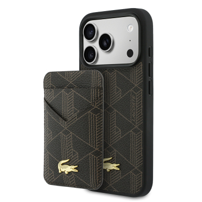 Apple iPhone 17 Pro Max Case Lacoste Original Licensed M-Safe Charging Function PU Leather Design Card Holder Mixed Monogram Pattern Cover - 4