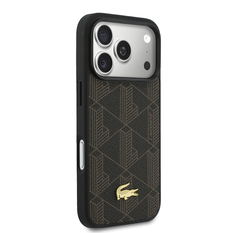 Apple iPhone 17 Pro Max Case Lacoste Original Licensed M-Safe Charging Function PU Leather Design Card Holder Mixed Monogram Pattern Cover - 26