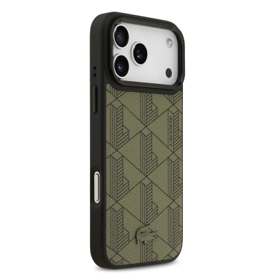 Apple iPhone 17 Pro Max Case Lacoste Original Licensed M-safe Charging Stand PU Leather Mixed Monogram Pattern Cover - 5