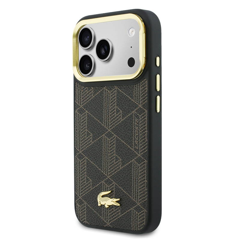 Apple iPhone 17 Pro Max Case Lacoste Original Licensed M-safe Charging Stand PU Leather Mixed Monogram Pattern Cover - 11