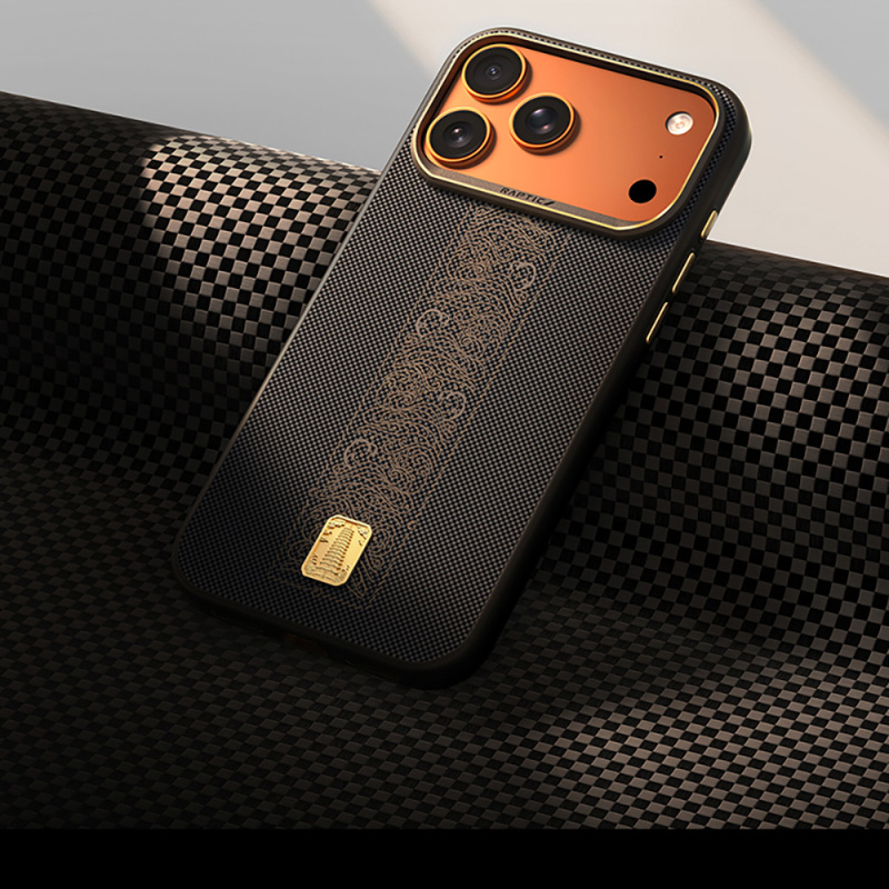 Apple iPhone 17 Pro Max Case M-safe Charging Enabled Raptic Aramid Dual Rise Series 24K Gold Plated Cover - 10