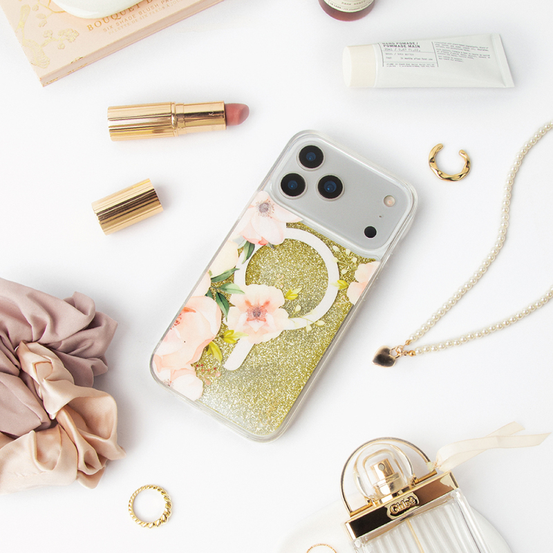 Apple iPhone 17 Pro Max Case M-safe Charging Feature Floral Patterned Glittery Back Surface Coehl Fleurette Cover - 4