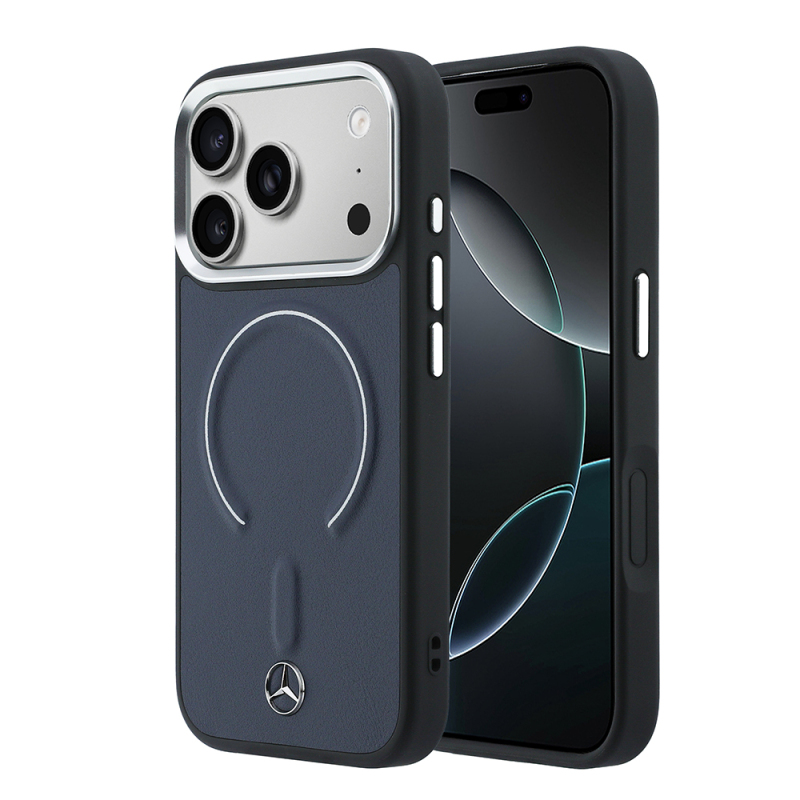 Apple iPhone 17 Pro Max Case – Mercedes-Benz Officially Licensed – Embossed Leather Cover with Metal Star Logo and MagSafe Charging Support - 1