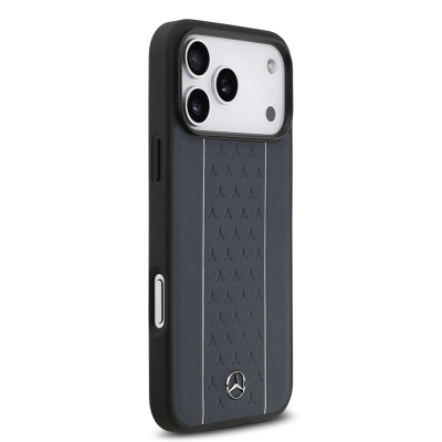 Apple iPhone 17 Pro Max Case Mercedes Benz Original Licensed M-Safe Charging Feature Striped Star Patterned Metal Logo Leather Cover - 5