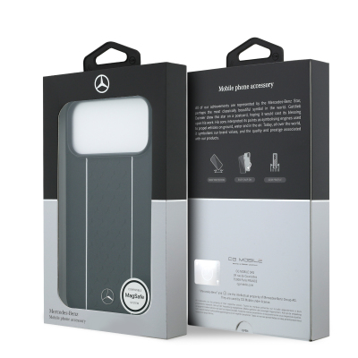 Apple iPhone 17 Pro Max Case Mercedes Benz Original Licensed M-Safe Charging Feature Striped Star Patterned Metal Logo Leather Cover - 17