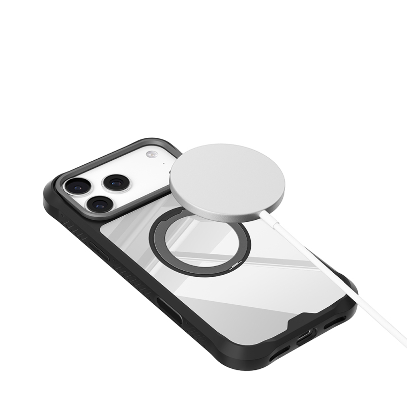 Apple iPhone 17 Pro Max Case with M-safe Charging Finger Ring Stand Airbag Design Mutural Obsidian Series Cover - 9