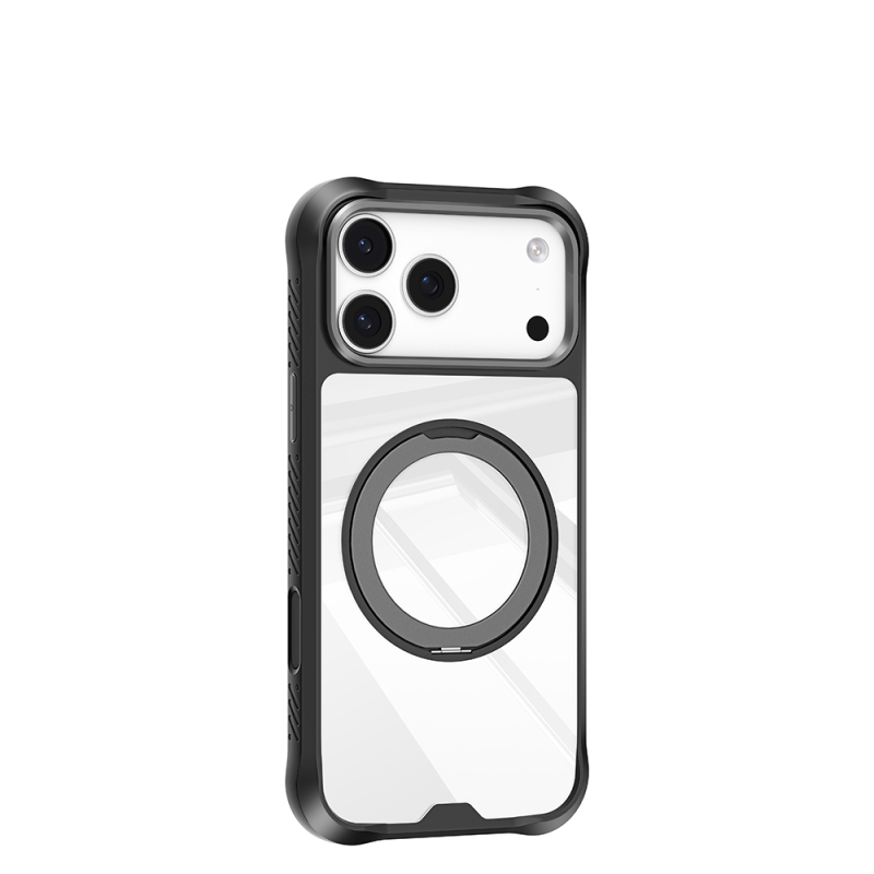 Apple iPhone 17 Pro Max Case with M-safe Charging Finger Ring Stand Airbag Design Mutural Obsidian Series Cover - 10