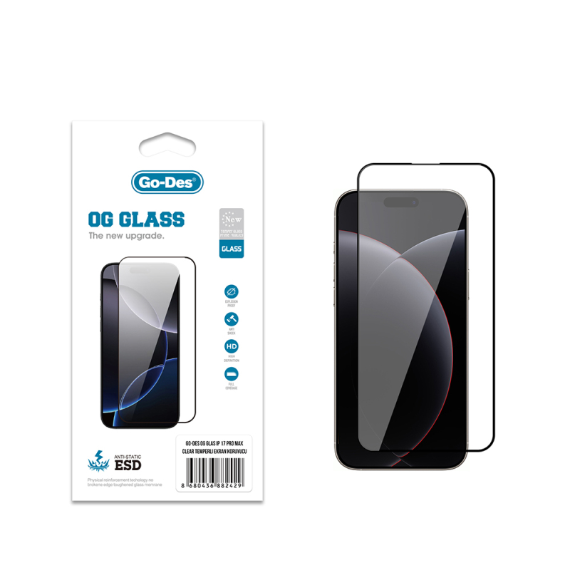 Apple iPhone 17 Pro Max Go Des OG Glass Antistatik Temperli Cam Ekran Koruyucu - 1