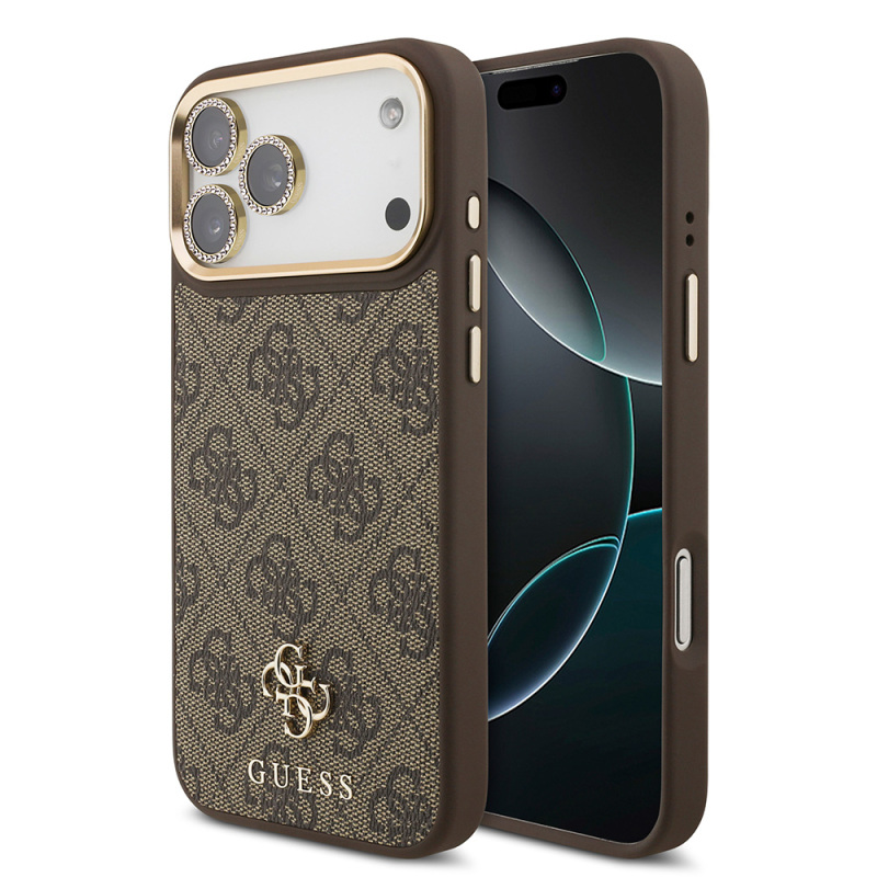 Apple iPhone 17 Pro Max Guess Original Licensed 4G and Text Logo Case + Screen Protector + Lens Protector 3-in-1 Accessory Set - 4