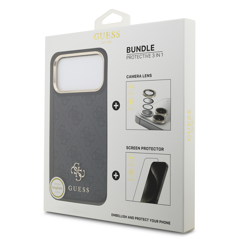 Apple iPhone 17 Pro Max Guess Orjinal Lisanslı 4G ve Yazı Logolu Kılıf + Ekran Koruyucu + Lens Koruyucu 3in1 Aksesuar Seti - 3