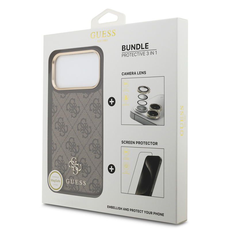Apple iPhone 17 Pro Max Guess Orjinal Lisanslı 4G ve Yazı Logolu Kılıf + Ekran Koruyucu + Lens Koruyucu 3in1 Aksesuar Seti - 2