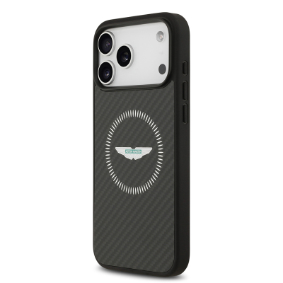 Apple iPhone 17 Pro Max Kılıf Aston Martin Orjinal Lisanslı M-safe Şarj Özellikli Karbon Fiber Kevlar Kapak - 3