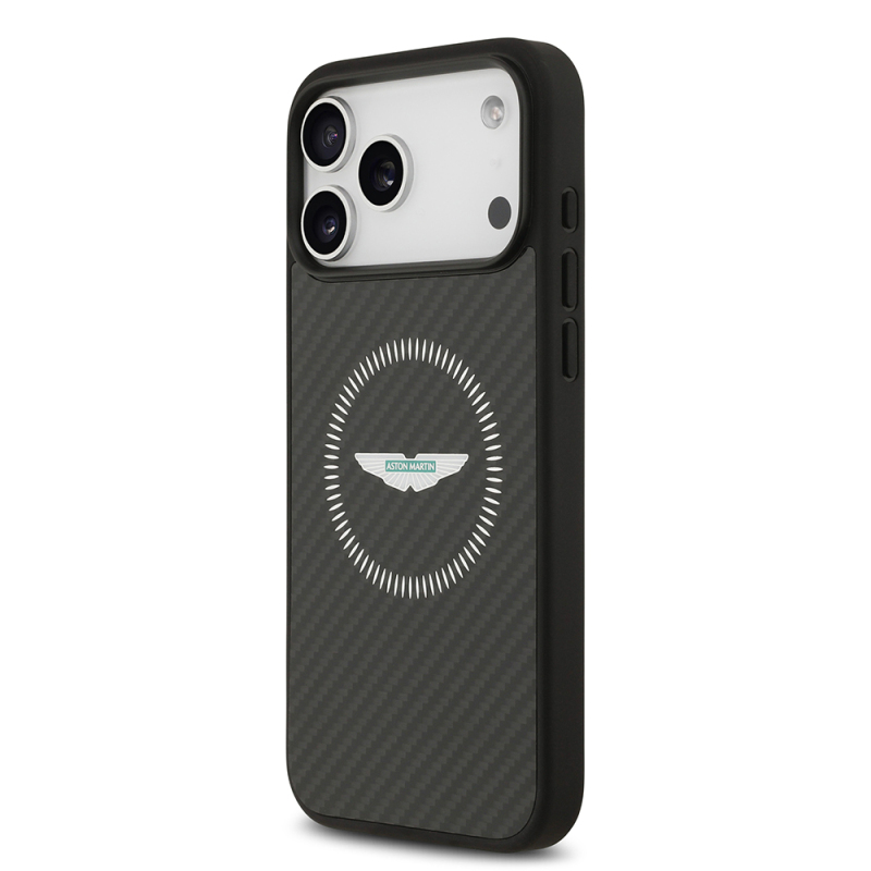 Apple iPhone 17 Pro Max Kılıf Aston Martin Orjinal Lisanslı M-safe Şarj Özellikli Karbon Fiber Kevlar Kapak - 3