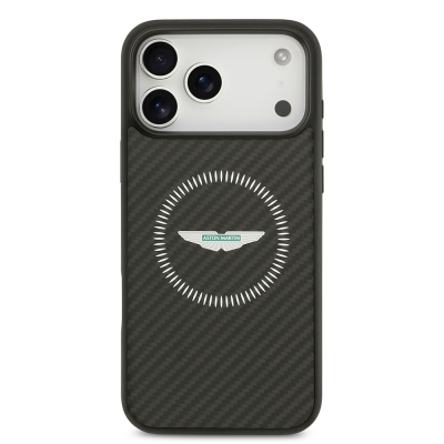 Apple iPhone 17 Pro Max Kılıf Aston Martin Orjinal Lisanslı M-safe Şarj Özellikli Karbon Fiber Kevlar Kapak - 4