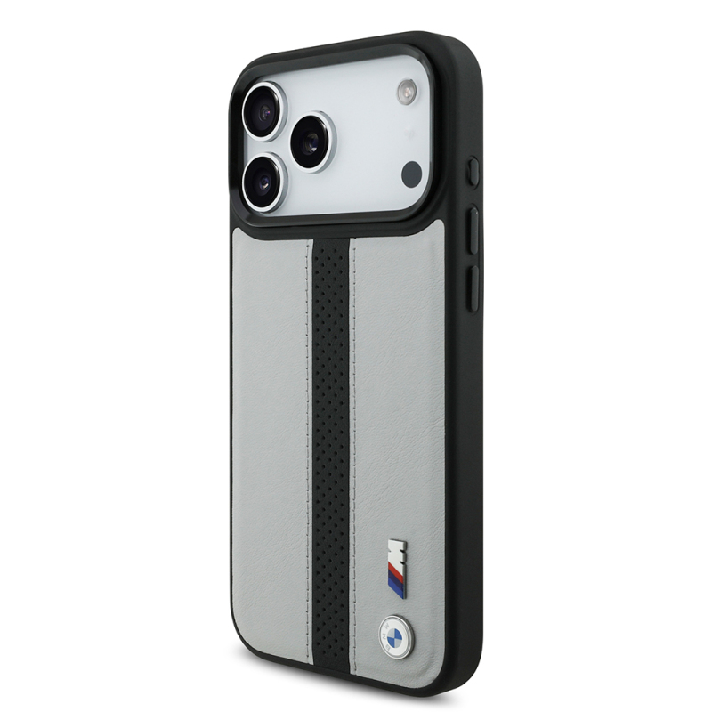 Apple iPhone 17 Pro Max Kılıf BMW Orjinal Lisanslı M-safe Şarj Özellikli Deri Arka Yüzey Metal Logolu Delikli Şerit Tasarımlı Kapak - 3