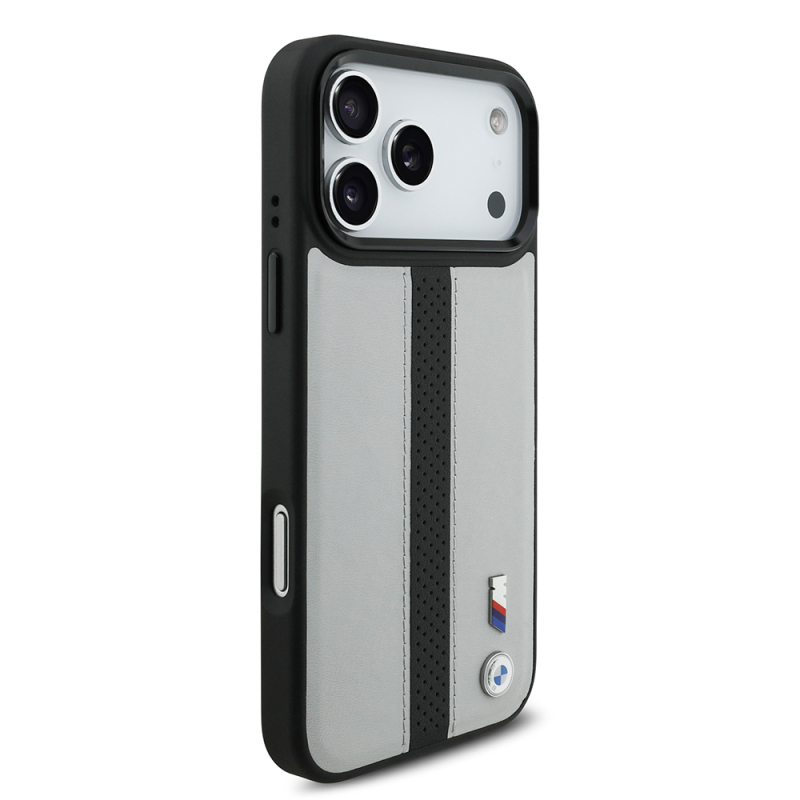 Apple iPhone 17 Pro Max Kılıf BMW Orjinal Lisanslı M-safe Şarj Özellikli Deri Arka Yüzey Metal Logolu Delikli Şerit Tasarımlı Kapak - 5