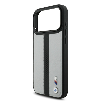 Apple iPhone 17 Pro Max Kılıf BMW Orjinal Lisanslı M-safe Şarj Özellikli Deri Arka Yüzey Metal Logolu Delikli Şerit Tasarımlı Kapak - 7