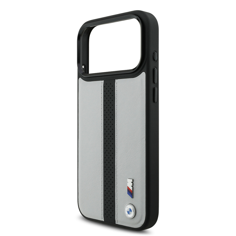 Apple iPhone 17 Pro Max Kılıf BMW Orjinal Lisanslı M-safe Şarj Özellikli Deri Arka Yüzey Metal Logolu Delikli Şerit Tasarımlı Kapak - 7