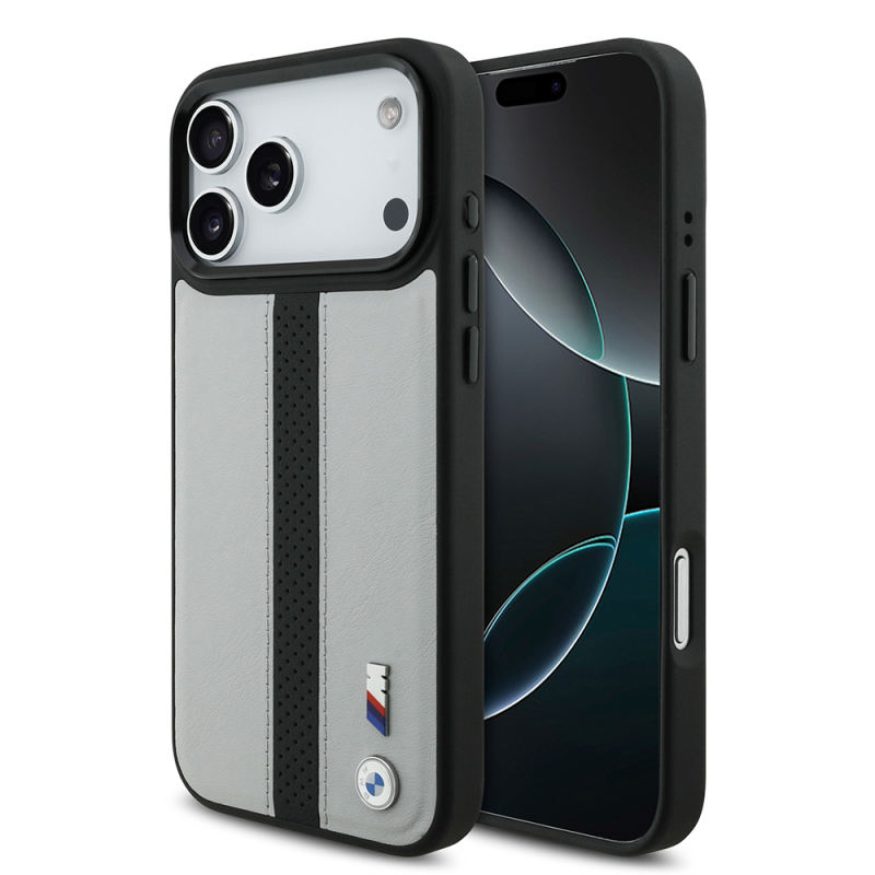 Apple iPhone 17 Pro Max Kılıf BMW Orjinal Lisanslı M-safe Şarj Özellikli Deri Arka Yüzey Metal Logolu Delikli Şerit Tasarımlı Kapak - 2