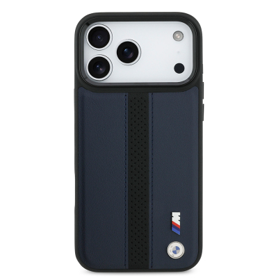 Apple iPhone 17 Pro Max Kılıf BMW Orjinal Lisanslı M-safe Şarj Özellikli Deri Arka Yüzey Metal Logolu Delikli Şerit Tasarımlı Kapak - 20