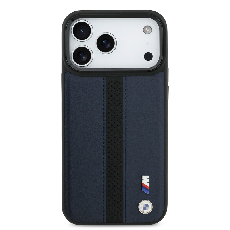 Apple iPhone 17 Pro Max Kılıf BMW Orjinal Lisanslı M-safe Şarj Özellikli Deri Arka Yüzey Metal Logolu Delikli Şerit Tasarımlı Kapak - 20