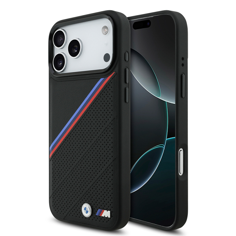 Apple iPhone 17 Pro Max Kılıf BMW Orjinal Lisanslı M-safe Şarj Özellikli M Logolu Üç Şeritli Delikli Deri Kapak - 2