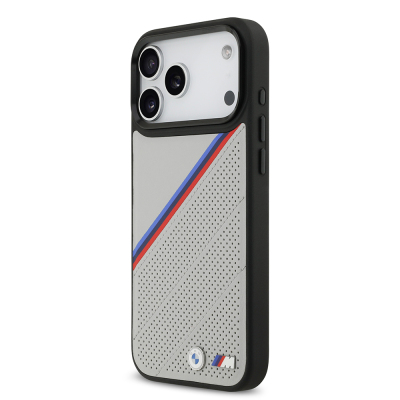 Apple iPhone 17 Pro Max Kılıf BMW Orjinal Lisanslı M-safe Şarj Özellikli M Logolu Üç Şeritli Delikli Deri Kapak - 10
