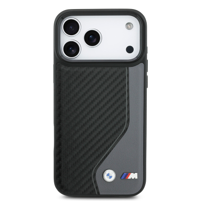 Apple iPhone 17 Pro Max Kılıf BMW Orjinal Lisanslı M-safe Şarj Özellikli Metal BMW ve M Logolu PU Karbon Tasarımlı Kapak - 4
