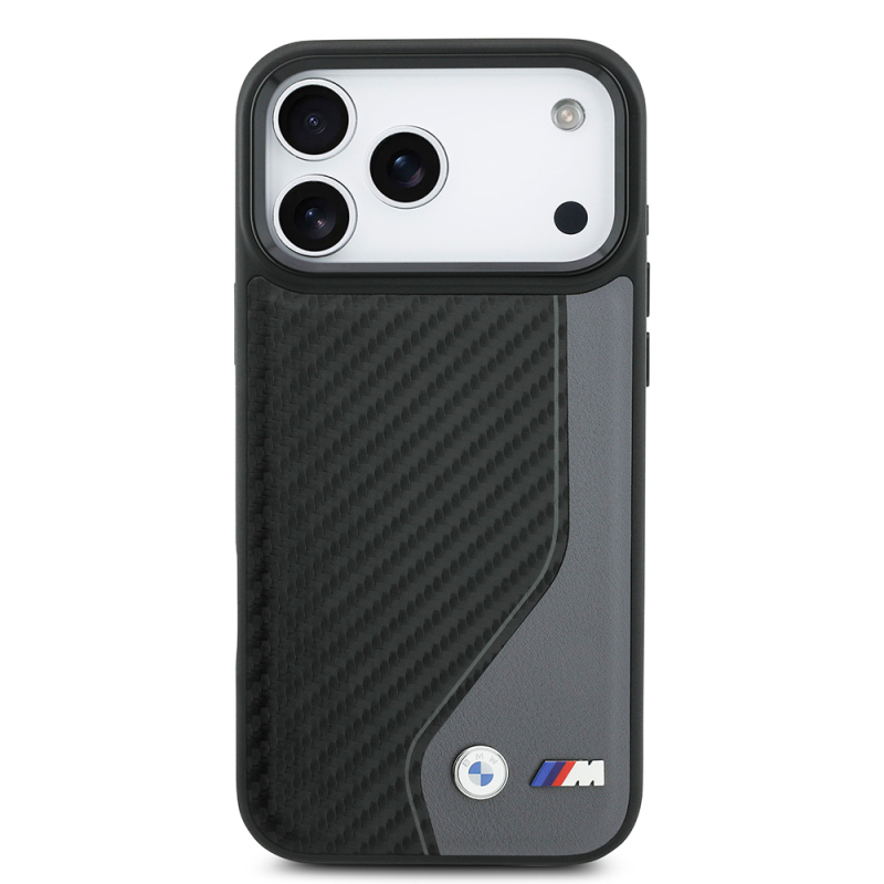 Apple iPhone 17 Pro Max Kılıf BMW Orjinal Lisanslı M-safe Şarj Özellikli Metal BMW ve M Logolu PU Karbon Tasarımlı Kapak - 4