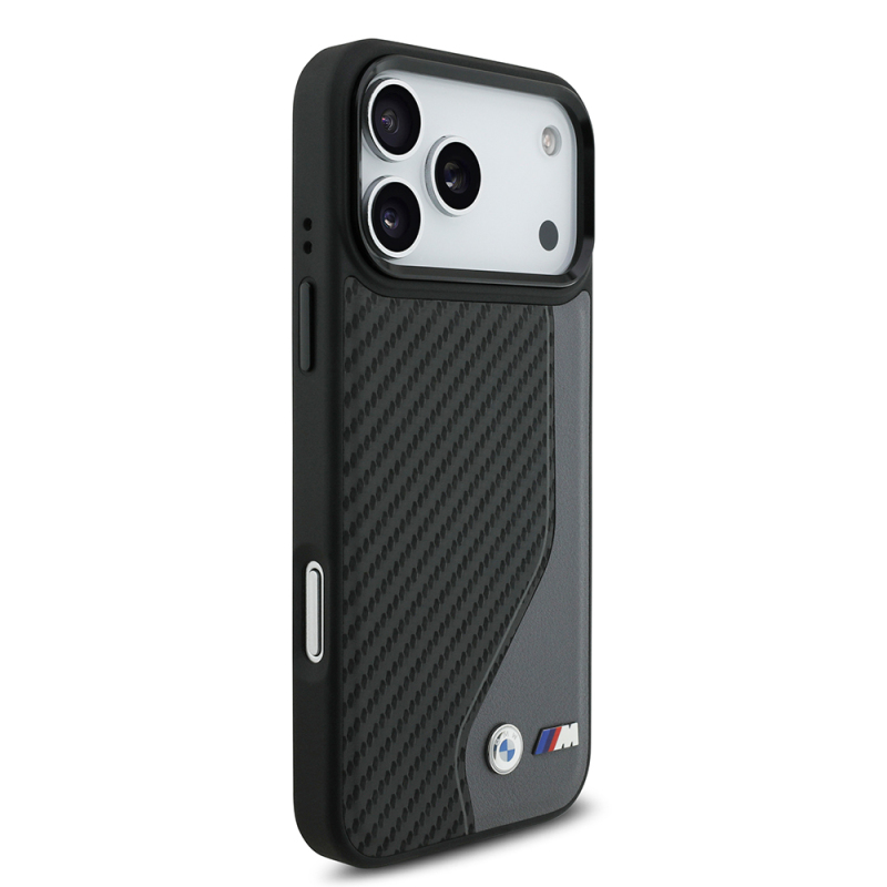 Apple iPhone 17 Pro Max Kılıf BMW Orjinal Lisanslı M-safe Şarj Özellikli Metal BMW ve M Logolu PU Karbon Tasarımlı Kapak - 5