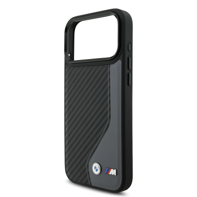 Apple iPhone 17 Pro Max Kılıf BMW Orjinal Lisanslı M-safe Şarj Özellikli Metal BMW ve M Logolu PU Karbon Tasarımlı Kapak - 7