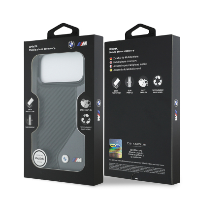 Apple iPhone 17 Pro Max Kılıf BMW Orjinal Lisanslı M-safe Şarj Özellikli Metal BMW ve M Logolu PU Karbon Tasarımlı Kapak - 9