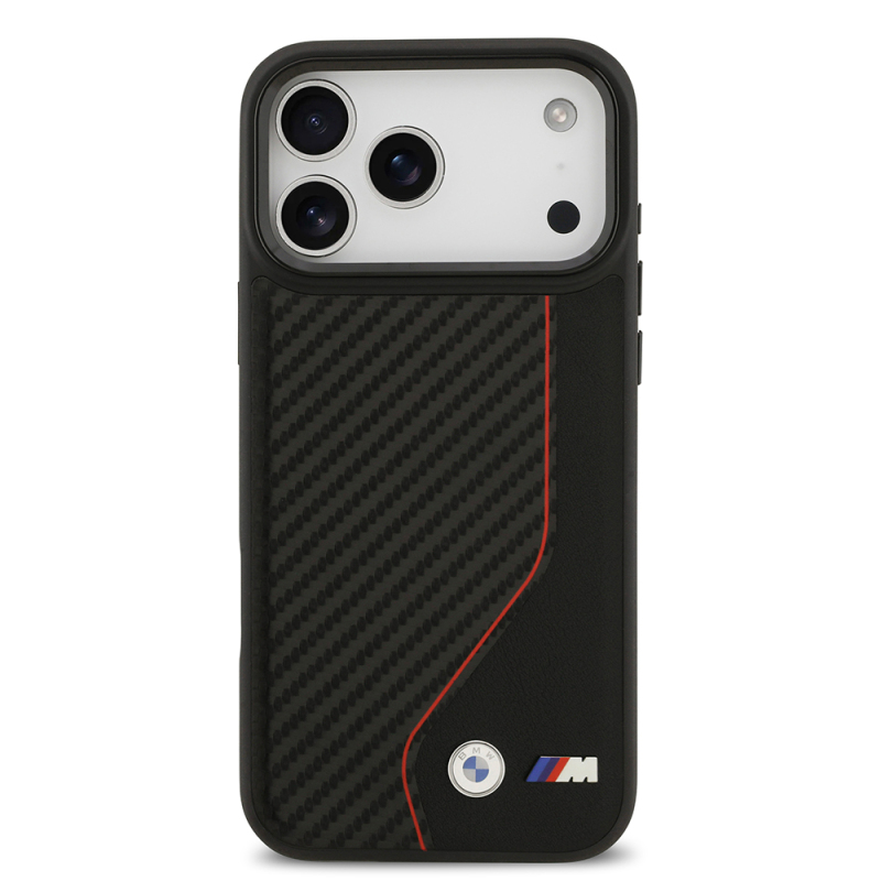 Apple iPhone 17 Pro Max Kılıf BMW Orjinal Lisanslı M-safe Şarj Özellikli Metal BMW ve M Logolu PU Karbon Tasarımlı Kapak - 11