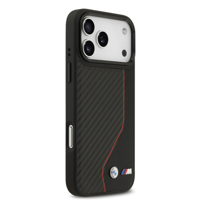 Apple iPhone 17 Pro Max Kılıf BMW Orjinal Lisanslı M-safe Şarj Özellikli Metal BMW ve M Logolu PU Karbon Tasarımlı Kapak - 12
