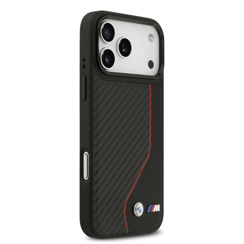 Apple iPhone 17 Pro Max Kılıf BMW Orjinal Lisanslı M-safe Şarj Özellikli Metal BMW ve M Logolu PU Karbon Tasarımlı Kapak - 12