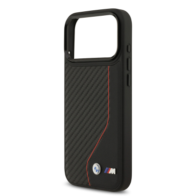 Apple iPhone 17 Pro Max Kılıf BMW Orjinal Lisanslı M-safe Şarj Özellikli Metal BMW ve M Logolu PU Karbon Tasarımlı Kapak - 14