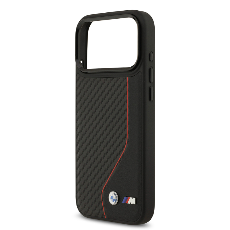 Apple iPhone 17 Pro Max Kılıf BMW Orjinal Lisanslı M-safe Şarj Özellikli Metal BMW ve M Logolu PU Karbon Tasarımlı Kapak - 14