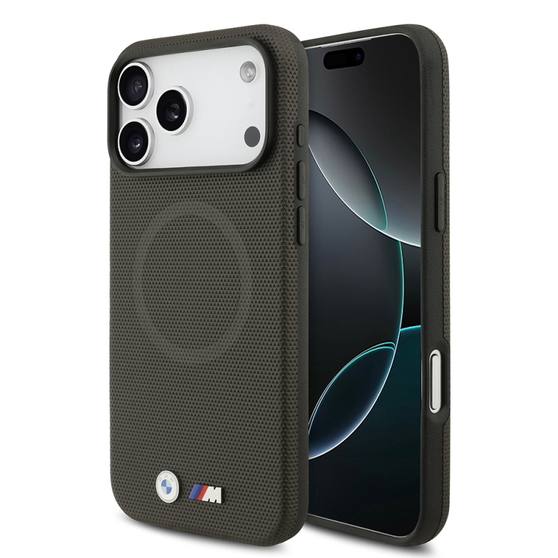 Apple iPhone 17 Pro Max Kılıf BMW Orjinal Lisanslı M-safe Şarj Özellikli Metal Logolu Delikli M Dizayn Deri Kapak - 1