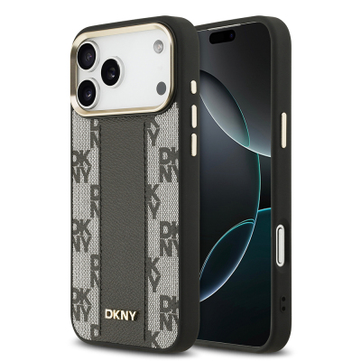 Apple iPhone 17 Pro Max Kılıf DKNY Orjinal Lisanslı M-safe Şarj Özellikli 3D Yazılı Checkered Pattern Kapak - 2