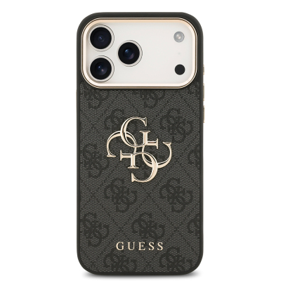 Apple iPhone 17 Pro Max Kılıf Guess Orjinal Lisanslı Gold Metal Kamera Çerçeveli 4G Desenli Metal Büyük 4G ve Yazı Logolu Kapak - 5