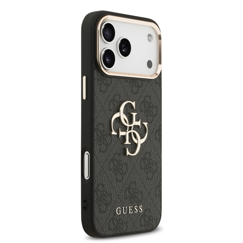 Apple iPhone 17 Pro Max Kılıf Guess Orjinal Lisanslı Gold Metal Kamera Çerçeveli 4G Desenli Metal Büyük 4G ve Yazı Logolu Kapak - 6