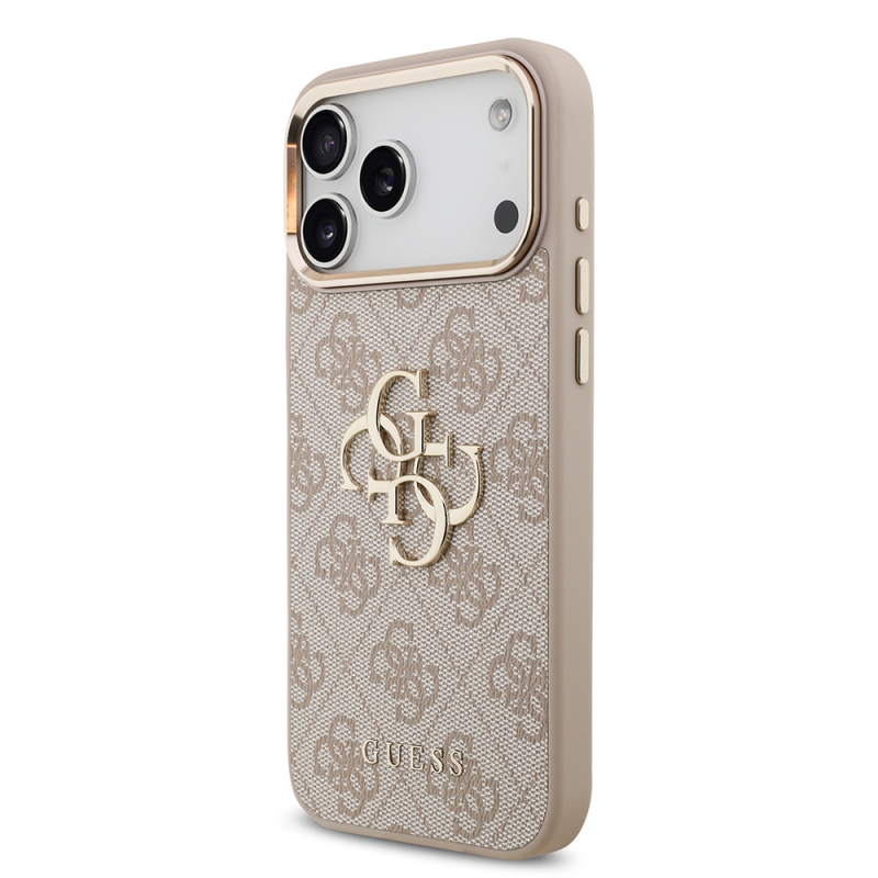 Apple iPhone 17 Pro Max Kılıf Guess Orjinal Lisanslı Gold Metal Kamera Çerçeveli 4G Desenli Metal Büyük 4G ve Yazı Logolu Kapak - 19