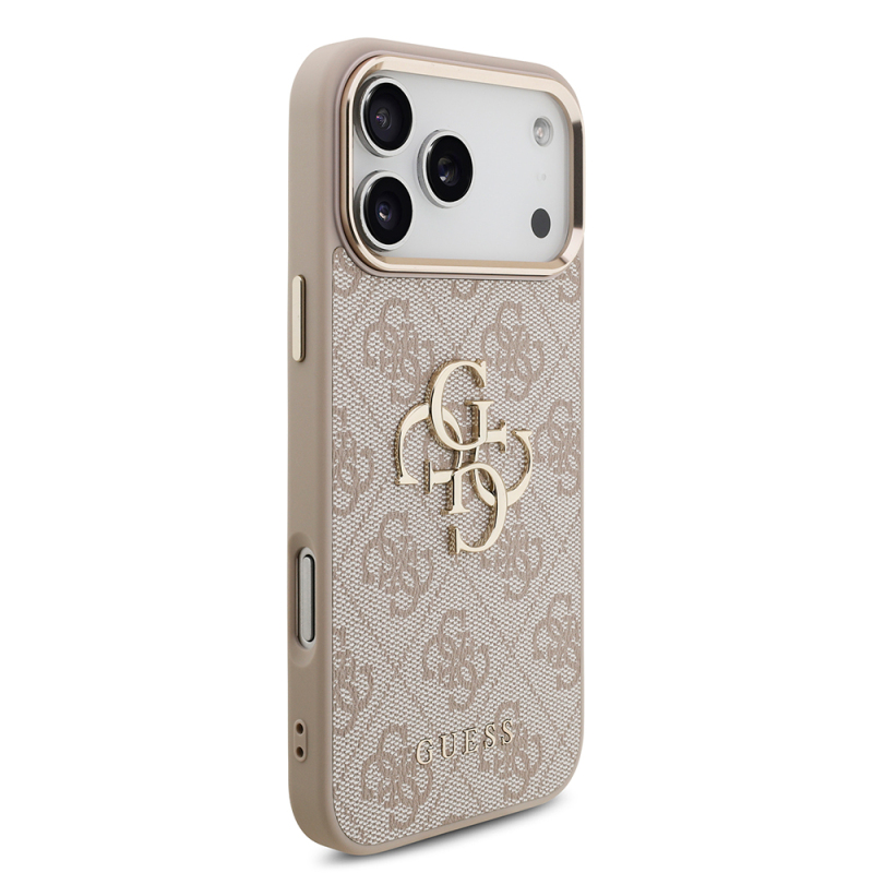 Apple iPhone 17 Pro Max Kılıf Guess Orjinal Lisanslı Gold Metal Kamera Çerçeveli 4G Desenli Metal Büyük 4G ve Yazı Logolu Kapak - 21