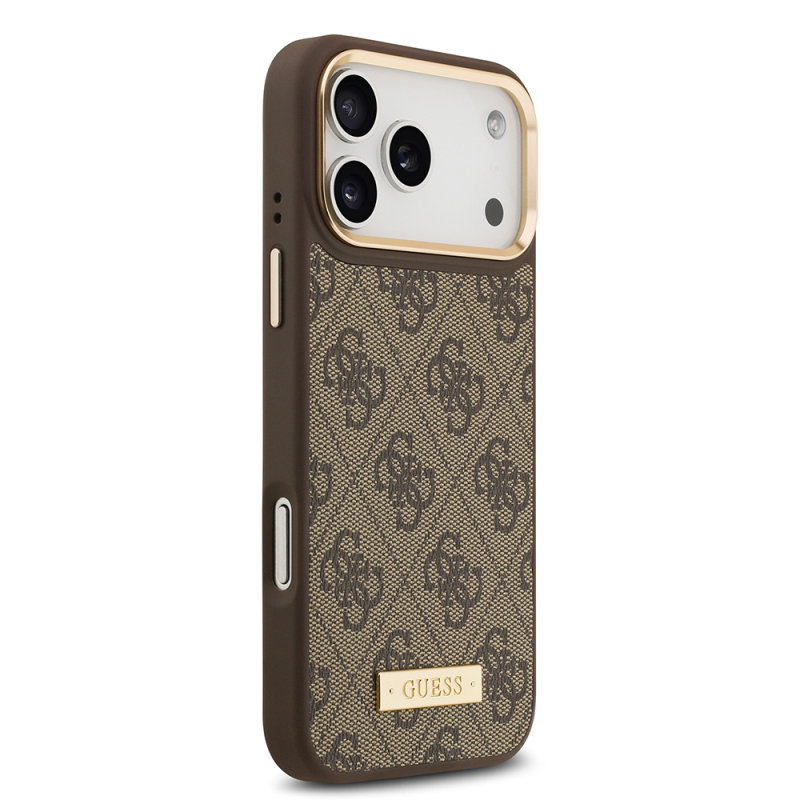 Apple iPhone 17 Pro Max Kılıf Guess Orjinal Lisanslı M-safe Şarj Özellikli 4G Desenli PU Metal Plaka Klasik Logolu Kapak - 6