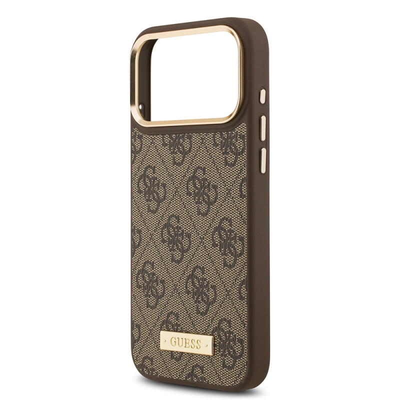 Apple iPhone 17 Pro Max Kılıf Guess Orjinal Lisanslı M-safe Şarj Özellikli 4G Desenli PU Metal Plaka Klasik Logolu Kapak - 8